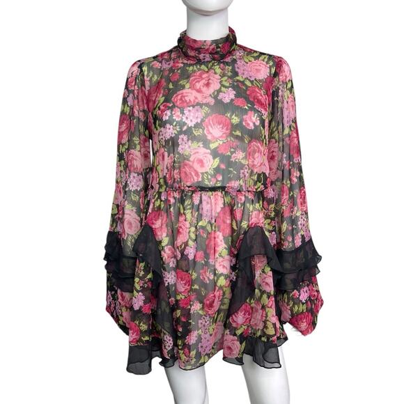 Free People Women's M Multicolor Noella Floral Ruffled Swingy Mini Dress EUC - Picture 1 of 5